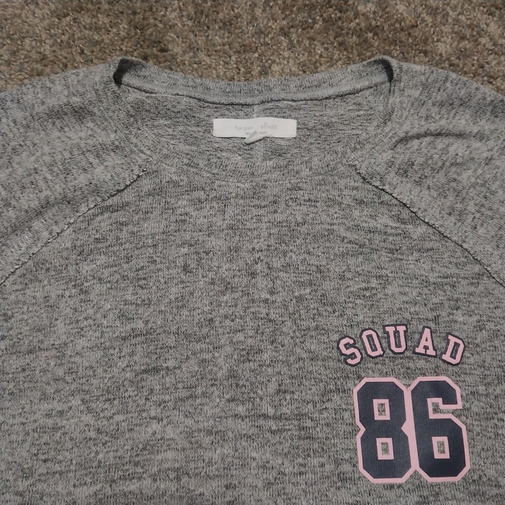 Harper & Elliott Women's "Squad 86" Long Sleeve Top Gray Pink Graphic Size XL